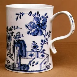 Worcester blå og hvit tankard, ca. 1745 (porselen)